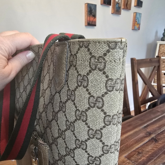 GUCCI Authentic Web Sherry Line GG Shoulder Tote Bag PVC Leather Monogram - Picture 4 of 16